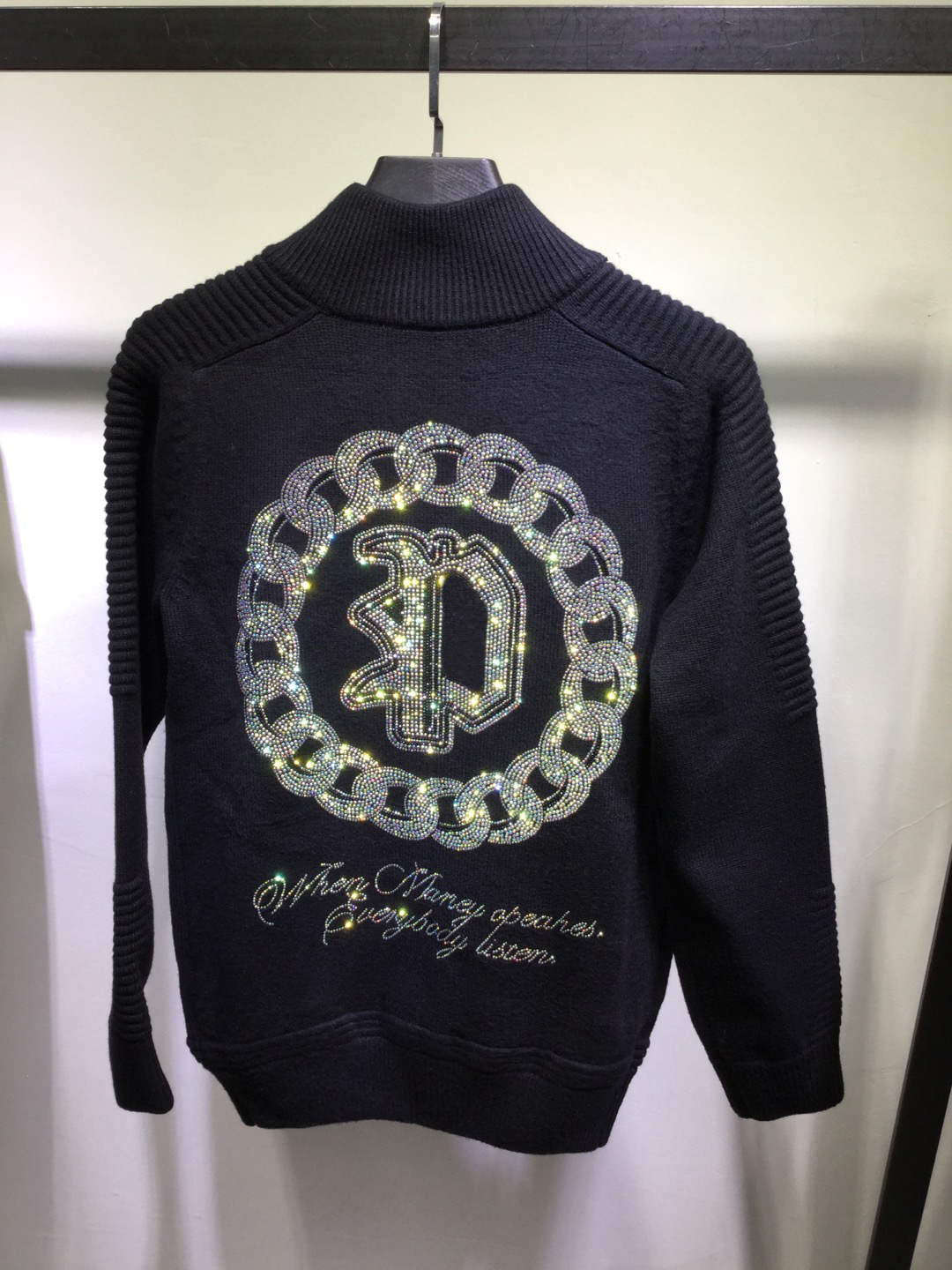 

22ss sweater men's long-sleeved metal letters embroidered leather Plein Plan European fashion trend round neck pullover pp118, Black