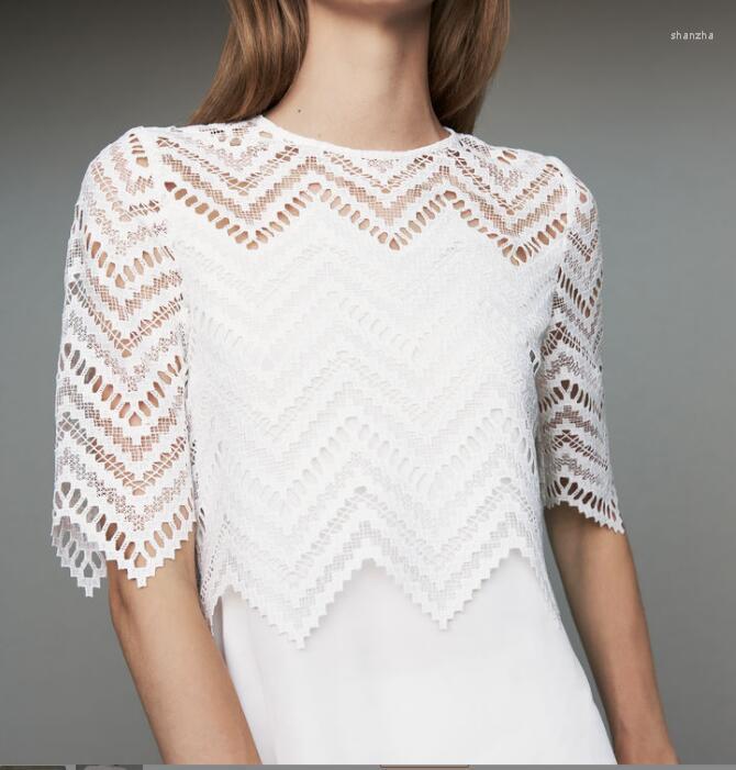 

Women' Blouses Women Shirt Elegant Lace Top LOSA Short Sleeve White