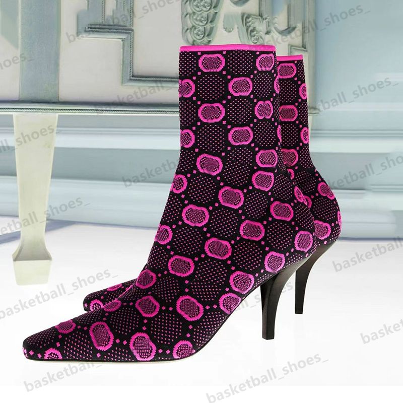 

2022 Designer Women Socks Knitted Ankle Boots High Heels Short Toes Small Bare Boot Pointy Sock BootIes Size 35-41, Colour 2