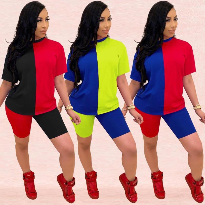 

Women' Tracksuits Fashion Women Patchwork Shorts Set Summer T Shirt Female 2 Piece Outfits Streetwear Tracksuit Sweatsuit Two Sets