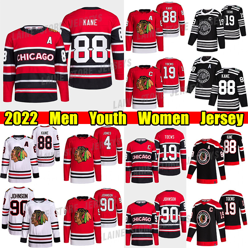 

#88 Patrick Kane Reverse Retro hockey jersey #19 Jonathan Toews Blackhawks#90 Tyler Johnson Seth Jones Max Domi Colin Blackwell Chris Chelios jerseys, Black reverse retro men