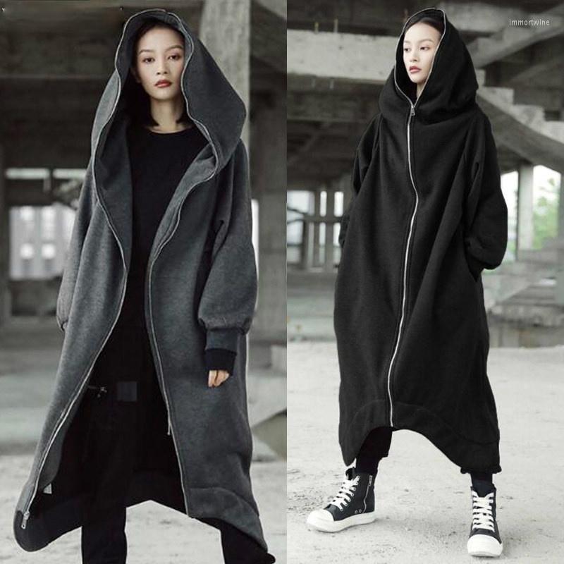 

Women's Trench Coats Women Hooded Coat Jacket Large Size -5XL Female Long Sleeve Zip Jackets Ladies Winter Outerwear Veste Longue Femme, Black