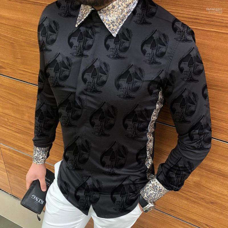 

Men' Casual Shirts Men' Autumn Brand Mens Shirt Hawaiian Printing Letter Clothes Slim Long Sleeve Turn-Down Collar Button -3XL