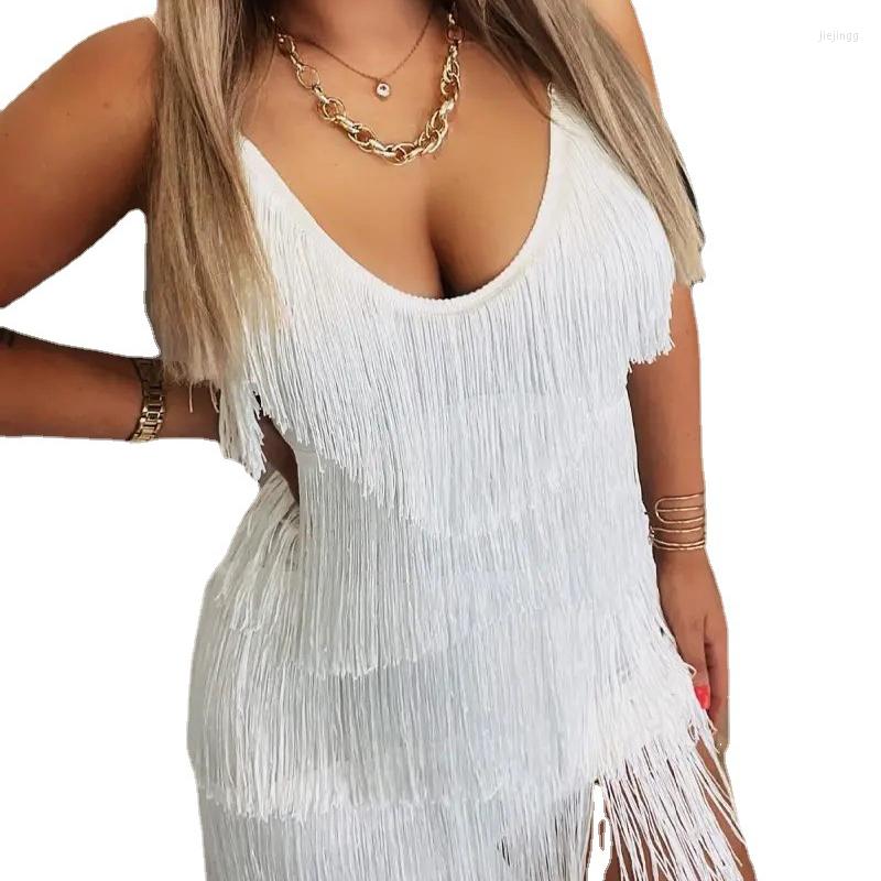 

Casual Dresses Dress Women' Long Flowing Su Skirt Sexy Suspender Dark V Solid Une Robe Vestido, White