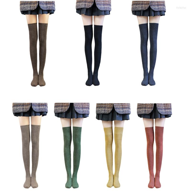 

Women Socks Female Long Knee Sock Autumn Winter Knitted Girls Stockings Solid Casual Cotton Thigh High Over, Black