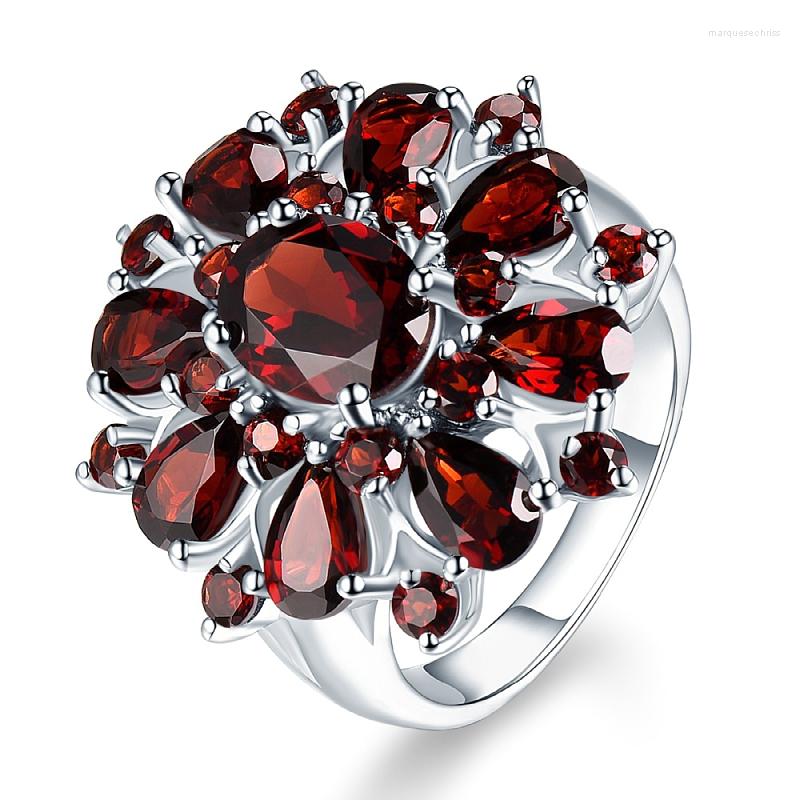 

Wedding Rings Geometric Garnet Sweet For Women Johnstonotite Setting Finger Elegant Charms Semi-precious Stone Ornaments Jewelry