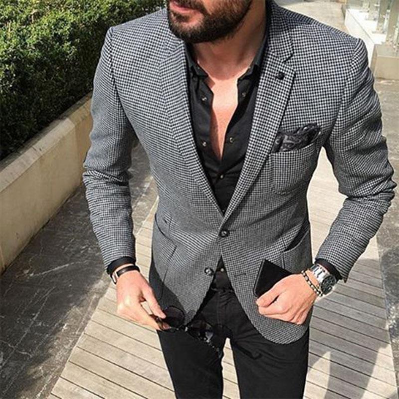 

Men's Suits ANNIEBRITNEY Plaid 2 Piece Slim Fit Men Suit With Black Pants Tailor Made Skinny Groom Wedding Tuxedo Prom Set, Cutsom