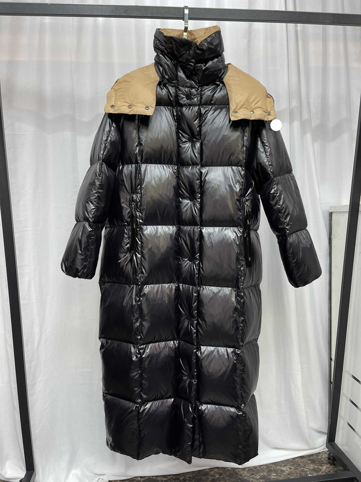 

Maya designer women's down jacket embroidered badge long doudoune femme over the knee thickened warm jackets women.size 0-3, Brown