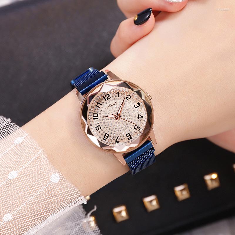 

Wristwatches Luxury Women Watch Quartz Watches Stainless Steel Strap Magnetic Buckle Ladise Clock Dress Relogio Feminino, Black