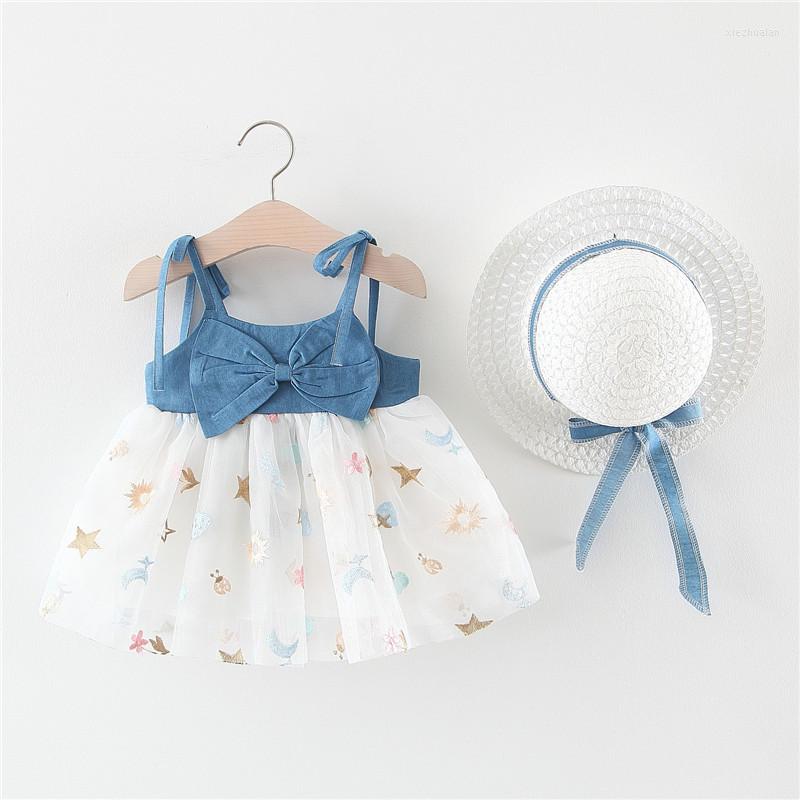 

Girl Dresses 0-36months Baby Girls Summer Dress And Hat Star Print Sleeveless Patchwork Suspender Princess Tutu Sling, Picture shown