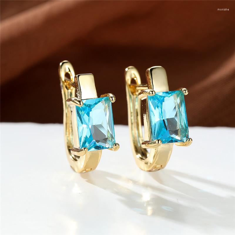 

Hoop Earrings Luxury Female Crystal Cute Zircon Square Stone Vintage Gold Color Wedding For Women