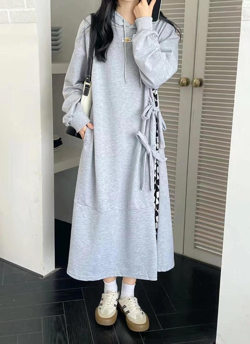 

Casual Dresses SuperAen 2022 Korean Loose Design Hooded Dress Splicing Oversize Long Women, Black