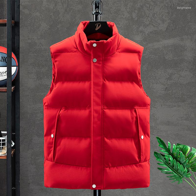 

Men's Vests NEEDLESNOAH Men Sleeveless Vest Jackets Winter Fashion Male Cotton-Padded Coat Stand Collar Warm Waistcoat Clothing 5XL, Black