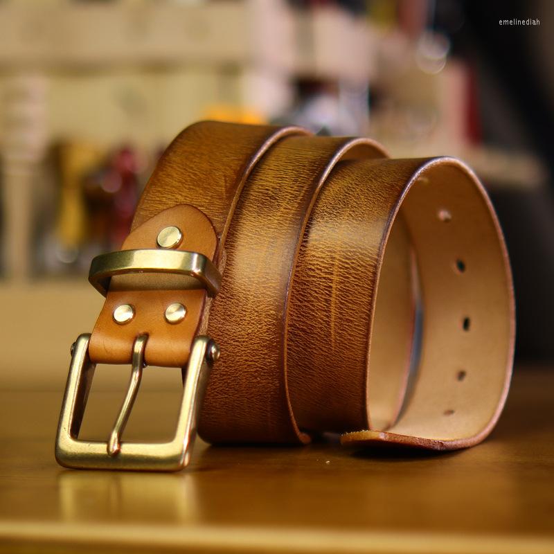 

Belts Vintage Luxury Handmade Leather Copper Buckle Man's Belt Designer Cowhide Retro All-match Casual Jeans Soft, Black