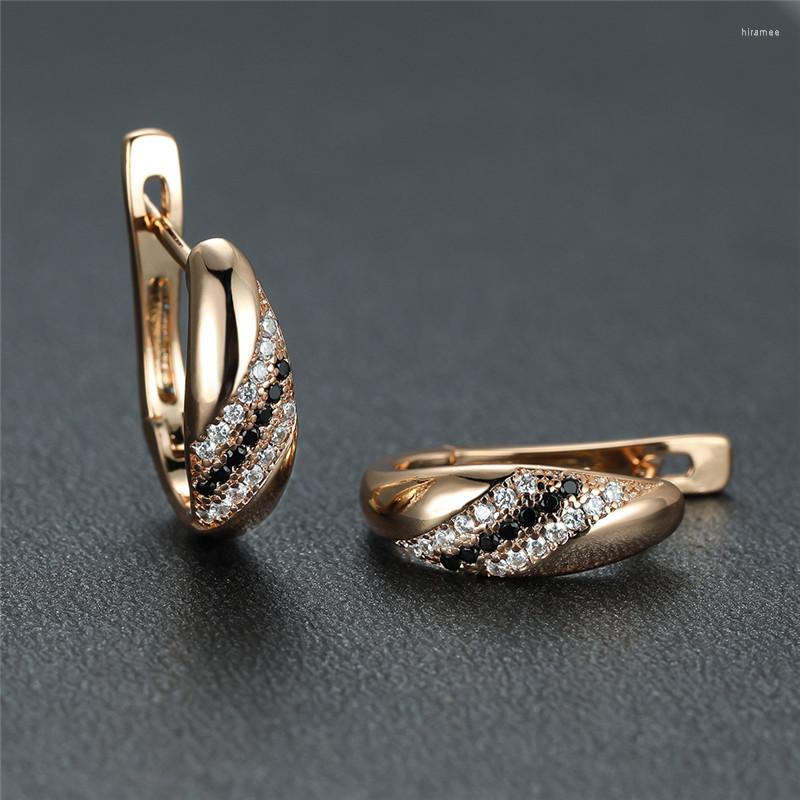 

Hoop Earrings Black Crystal White Zircon Female Cute Small Round Stone Charm Rose Gold Color Wedding For Women