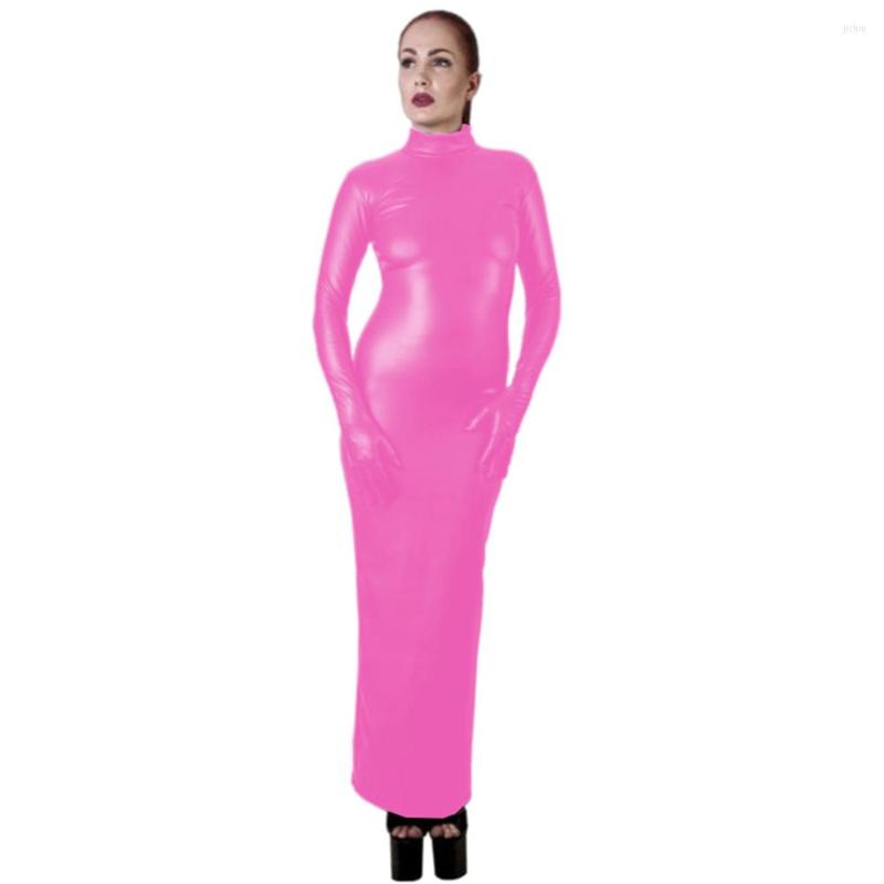 

Casual Dresses Long Sleeve Patchwork Skinny Maxi Dress 2022 Autumn Women Shiny PU Fashion Streetwear Outfits Turtleneck Sexy Club, Black