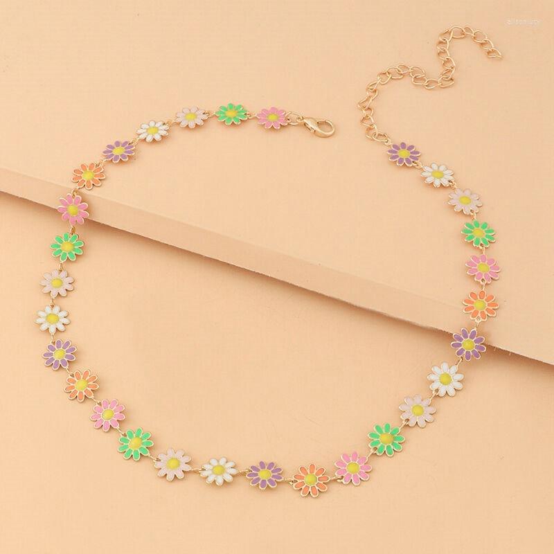 

Chains Flower Necklace Choker Chain Charm Party Jewelry Gift Boho Colorful Daisy