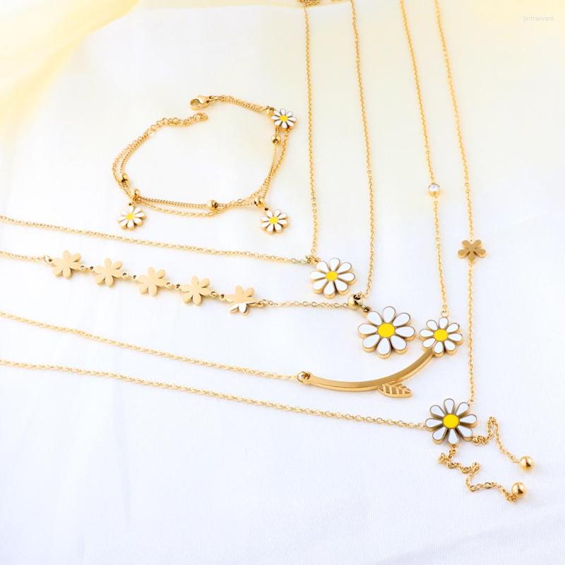 

Necklace Earrings Set 2022 Trend Flowers Pendant Necklaces Bracelets For Women Gold Silver Color Girls Gifts Wholesale, Picture shown