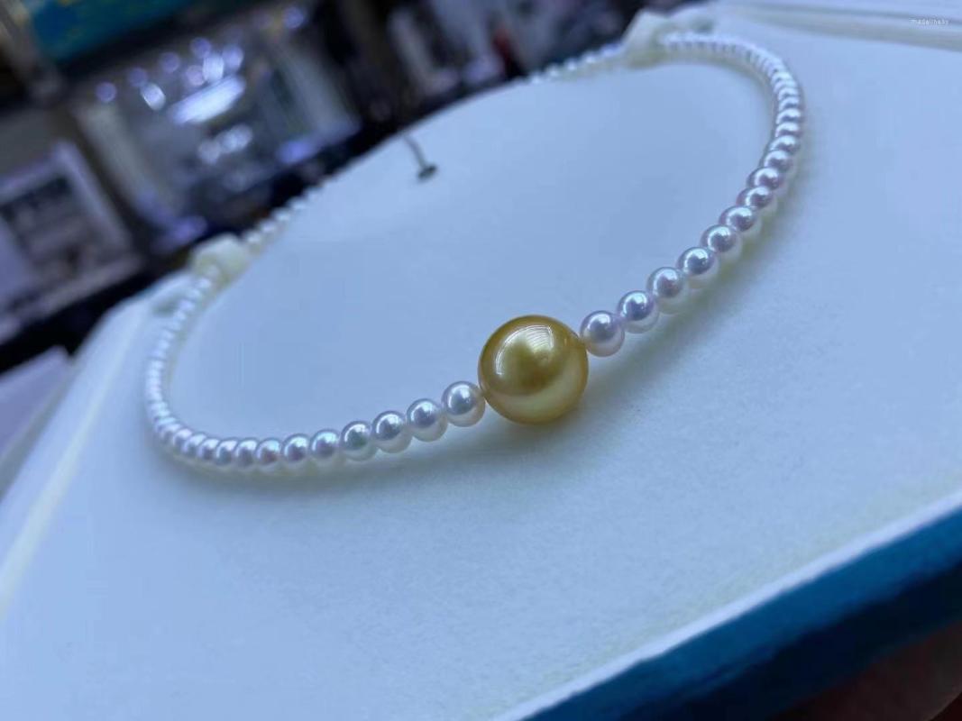

Chains High Chic 10-11mm Gold Pearls 4-5m Fresh Water Round Choker White Genuine Necklaces For Women Holidays Presents