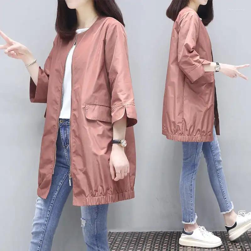 

Women's Trench Coats Korean Fashion Loose Coat Women Mid-length 2022 Summer Cropped Sleeve Windbreaker Jacket, Pink