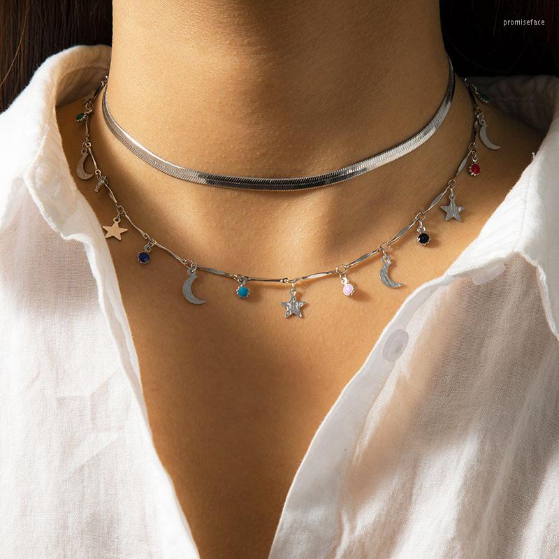 

Choker Ehtnic Bohemian Colorful Beads Star Moon Charms Necklace For Women Double Layers Geometric Colar Chocker Jewelry Gift