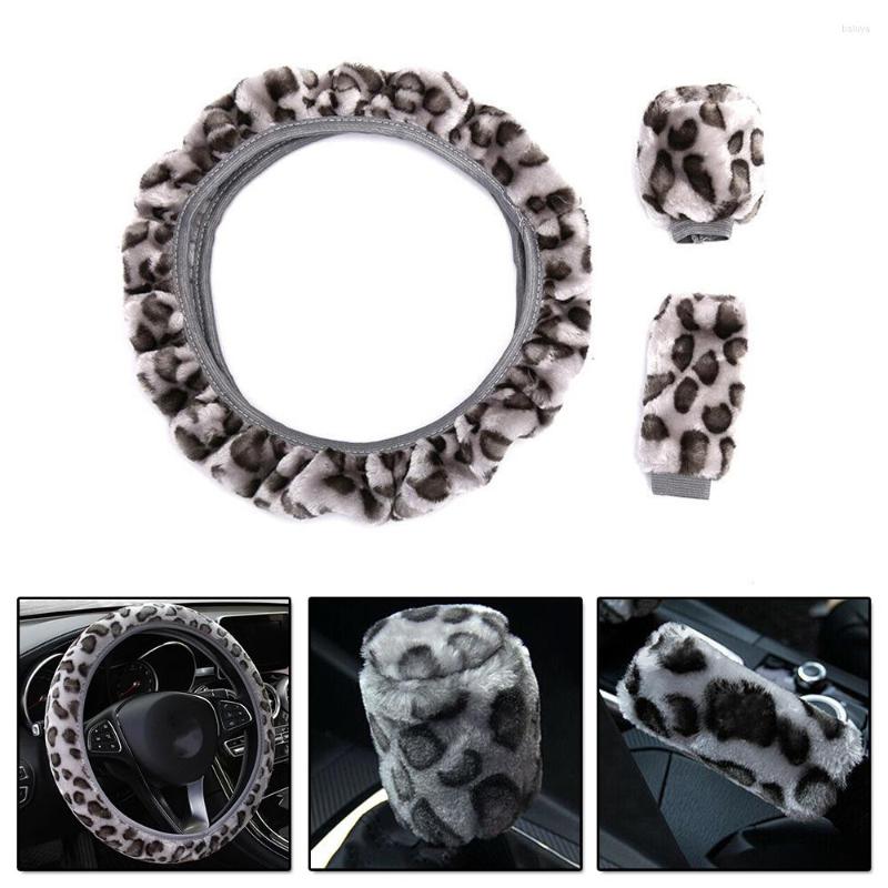 

Steering Wheel Covers Trim Cover Winter Accessary Gray Leopard Fluff Parts