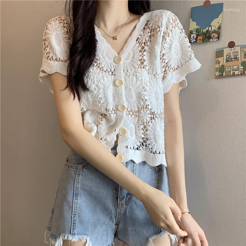 

Women's Knits Women's & Tees Chiffon Short-sleeved V-neck 2022 Temperament Casual Top Ladies Summer Thin Style Outer Cardigan Western, Beige