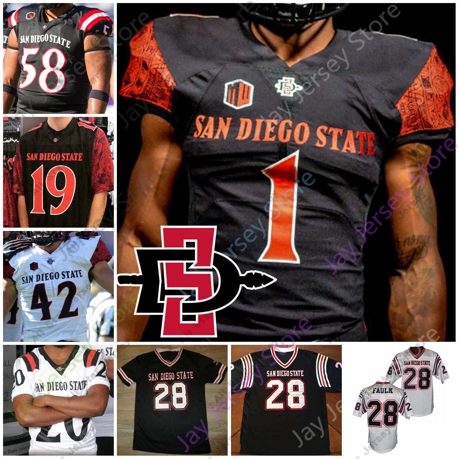

American College Football Wear Custom San Diego State Aztecs Football Jersey NCAA College Chance Bell Chase Jasmin Keshawn Banks Rashaad Penny 28 Marshall Faulk Rya, White