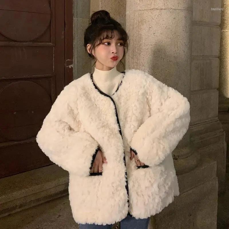 

Women' Fur HEYDRESS 2022 Women Winter Faux Warm Coat Long Sleeve Female Korean White Thick Elegant Chic Mink Coats