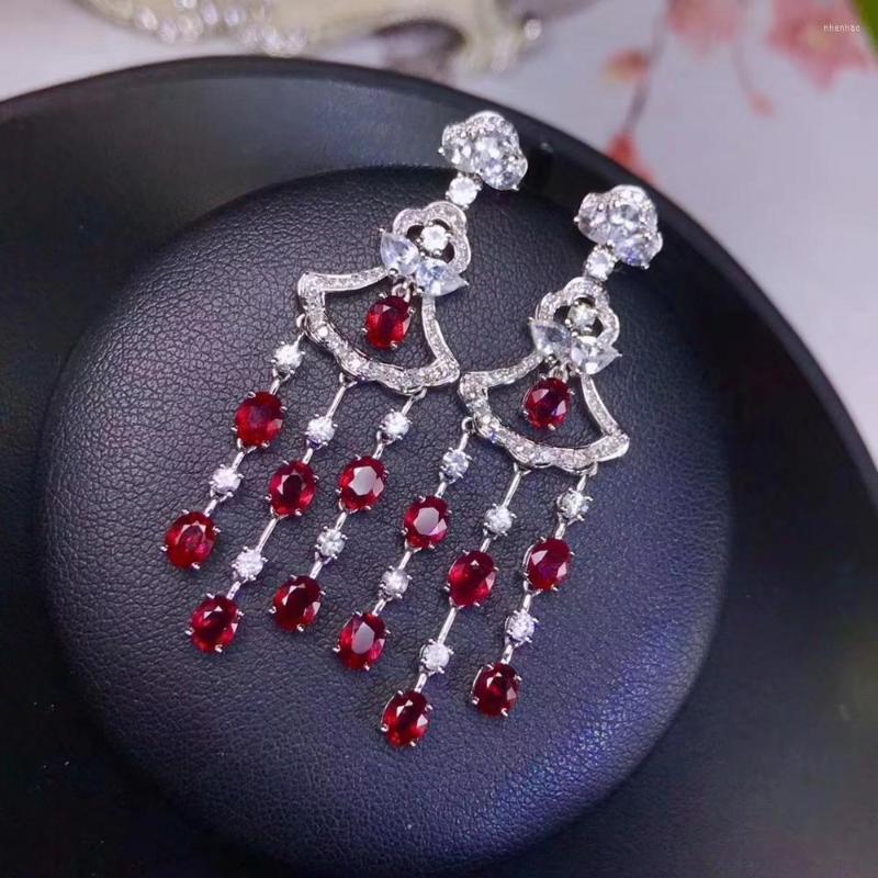 

Dangle Earrings Luxurious Tassels Natural Red Ruby Drop Gemstone S925 Silver Female Girl Weddings Gift Fine Jewelry