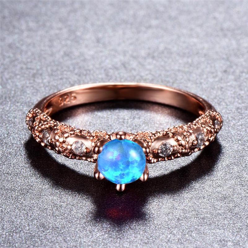 

Wedding Rings Blue White Purple Opal Ring Classic Round Small Stone Engagement Charm Rose Gold Color For Women Boho Jewelry