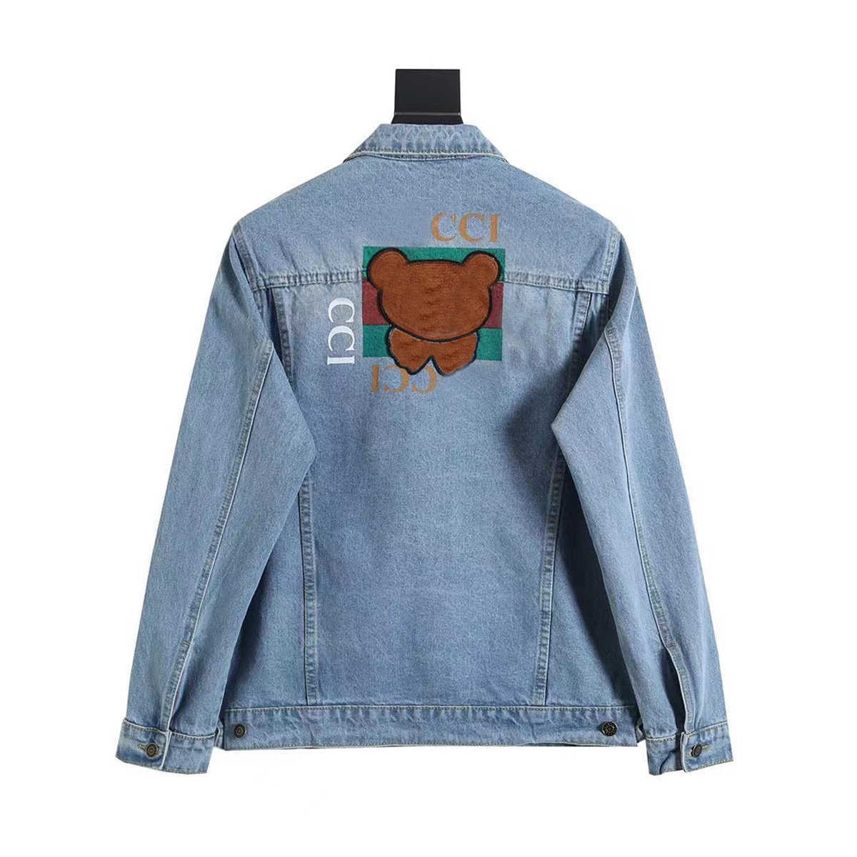 

B8089 Elegant Women' Designer Jackets Double G Little bear wear occasion vintage new woman high quality chic casual denim coat, Blue