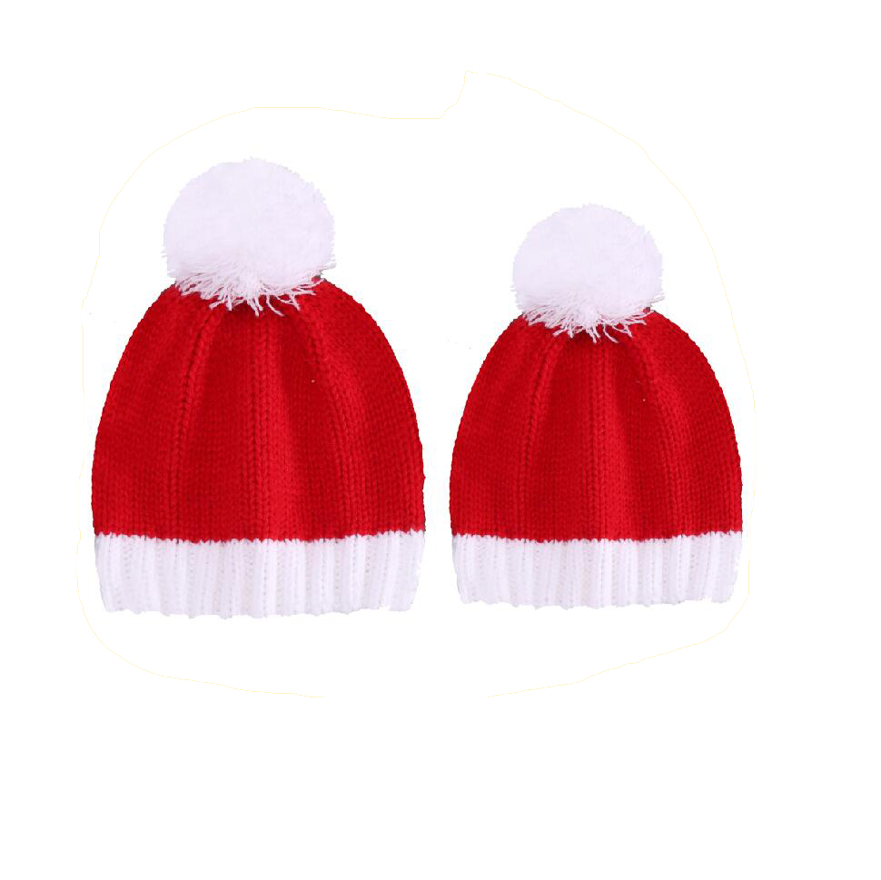 

Knitted Christmas Mother Kids Hats Furry Ball Mother Baby Knitting Xmas Bonnet Gloves Caps Set, For baby's gloves (0-3 years old)