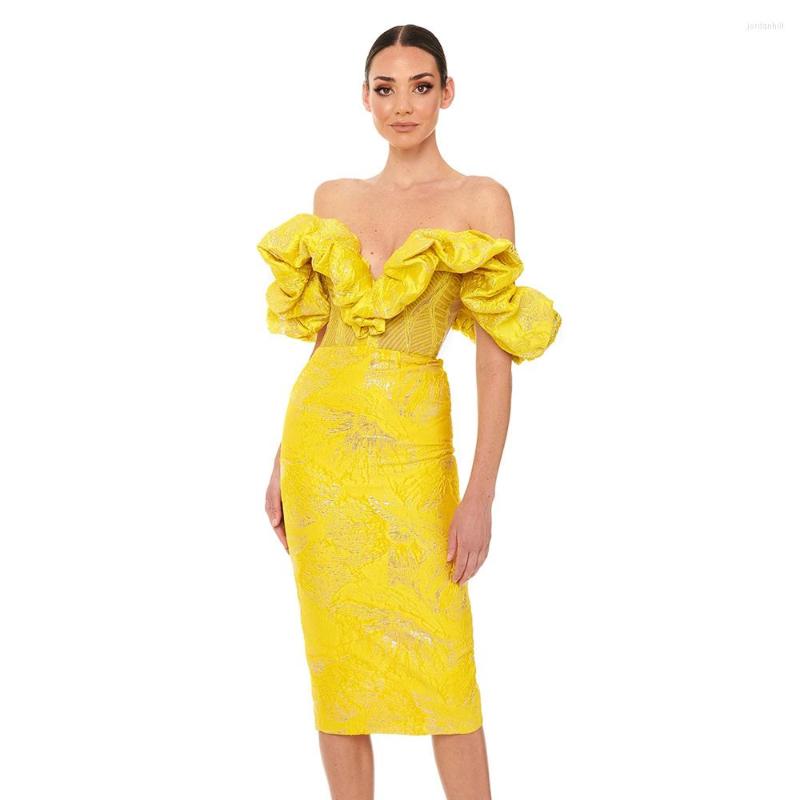 

Casual Dresses Women Sexy Off Shoulder Fashion Dress 2022 Embroidery Patchwork Clothes Party Elegant Midi, Yellow