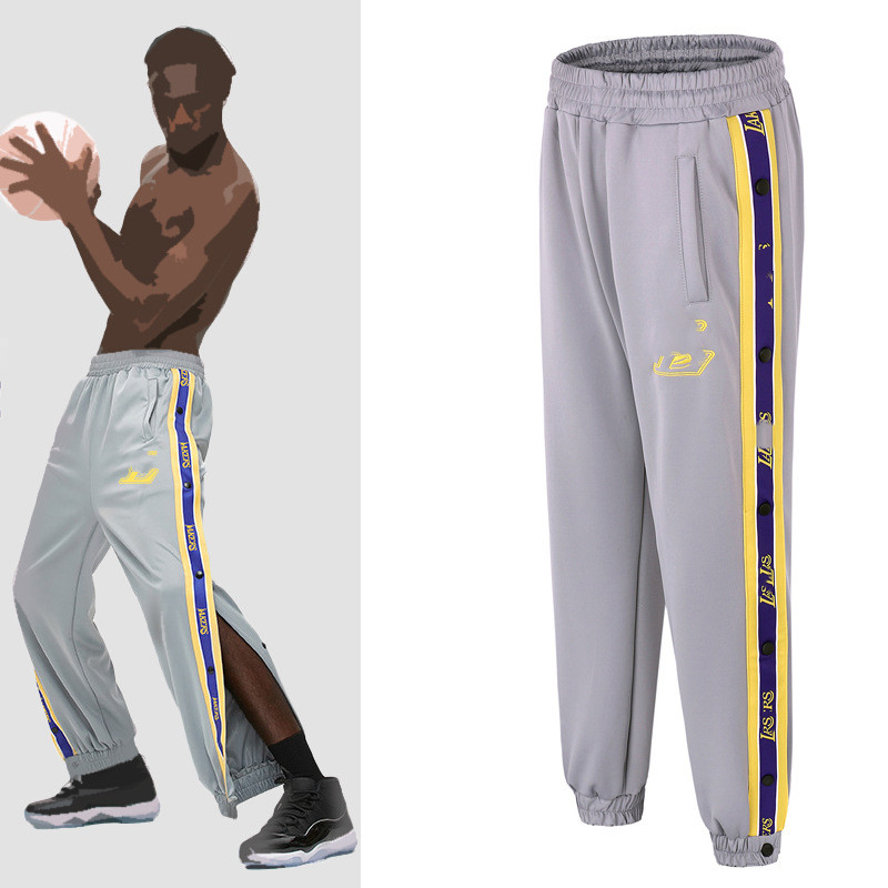 

Men's sweatpants Lakers leisure embroidery Loose plate Thick money Button half open basketball Training pants Wholesale manufacturer M, Black