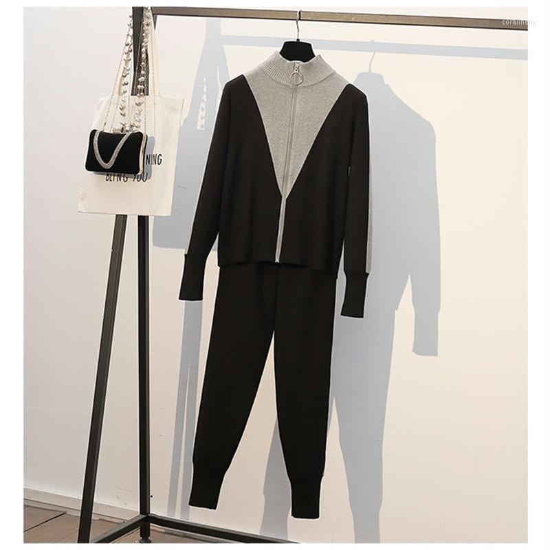 

Women's Two Piece Pants Knit Sport Suits Women Pieces Sets Sweater Female Solid Pullover Ladies Casual Knitted Outwear, Picture color