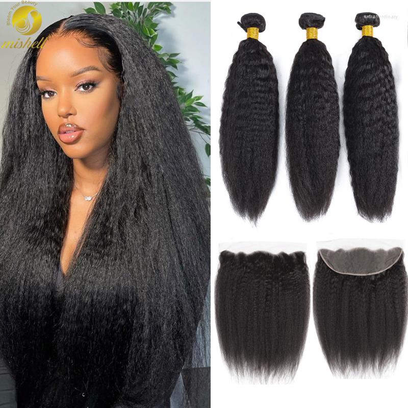

Human Hair Bulks Mishell Kinky Straight Bundles With Frontal 3 4 Extensions Bazilian Yaki Lace For Women