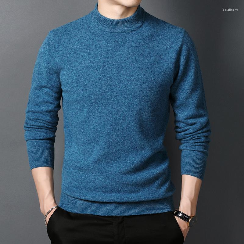 

Men's Sweaters Men's Real Wool Sweater Autumn & Winter Mock Neck Jumper Male Thick Cashmere Knitwear Solid Color Pure Warm, Red