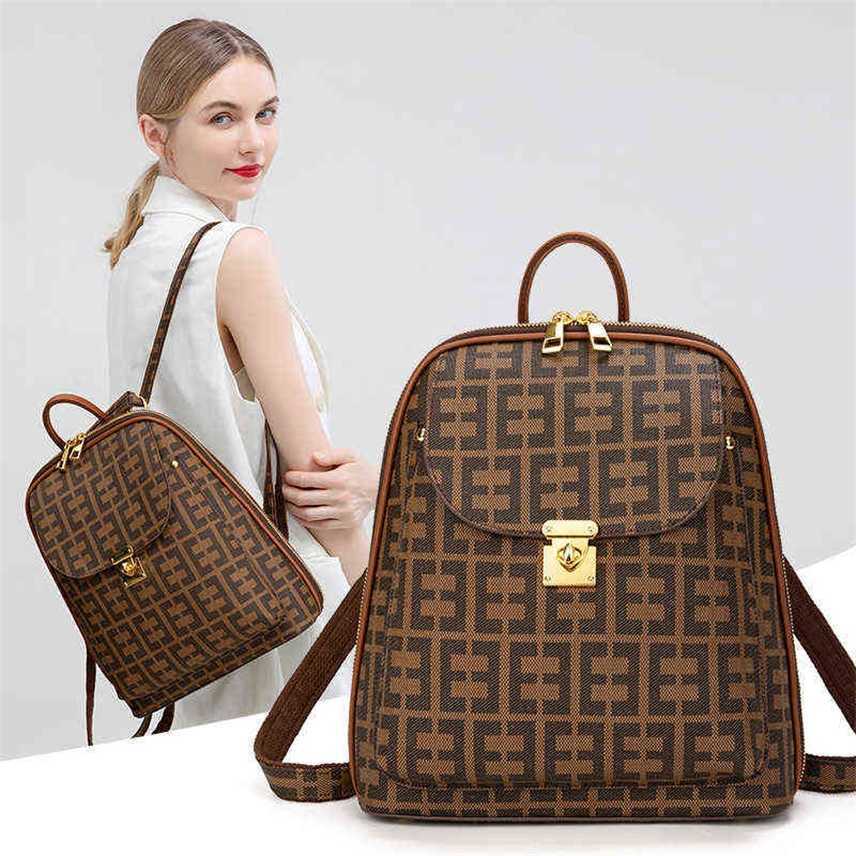 

Multi functional printed backpack women's 2022 summer new large capacity Backpack Travel Bag trend Purses, Coffee