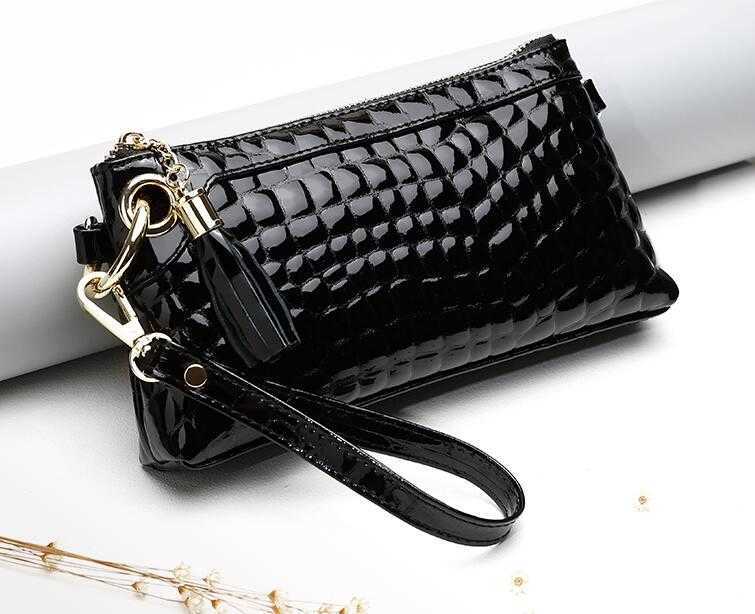 

New Women Genuine Leather Evening Bag Clutch wallet woman shoulder cross body bags, Black