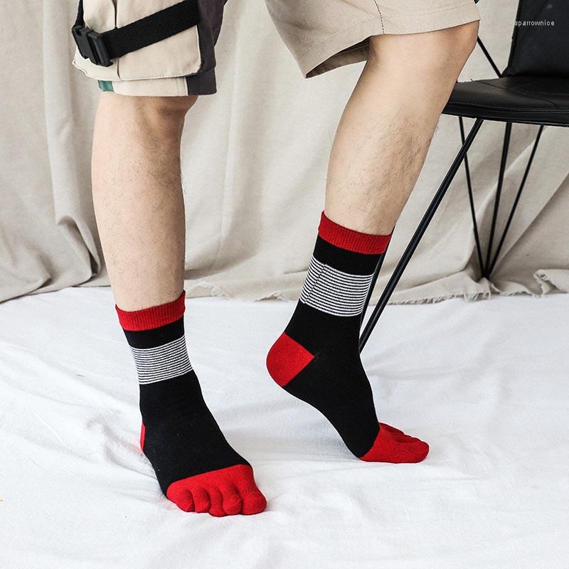 

Men's Socks Autumn Winter Five Toe Stripe Thicken Mid-Calf Breathable Leisure Men Soft Cotton Finger 5 Colors 2022, Dark blue