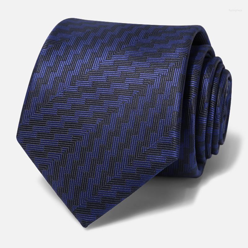 

Bow Ties 2022 Fashion Business Tie For Men High Quality Necktie Navy Blue Wave Striped 8CM Wide Gentleman Dress Suit Gift Box