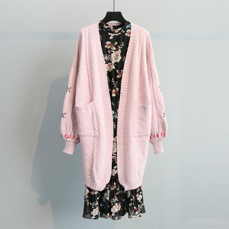 

Women's Knits Women's & Tees Arrival Knitwear Sweater Autumn And Winter Classic Style Double Pocket Mid-Length Print Knitted Cardigan, Black