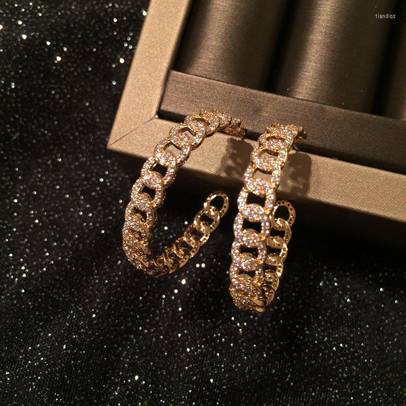 

Hoop Earrings Luxury Chain Style Earring For Women Wedding Geometry Full Micro Cubic Zircon Nigerian