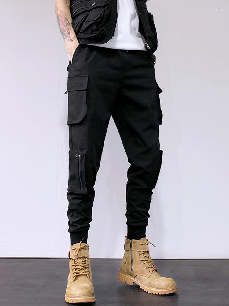 

Men' Pants Men' Fashion Black Multi-pocket Function Small Feet Harem Hair Stylist Slim Handsome Overalls Trousers