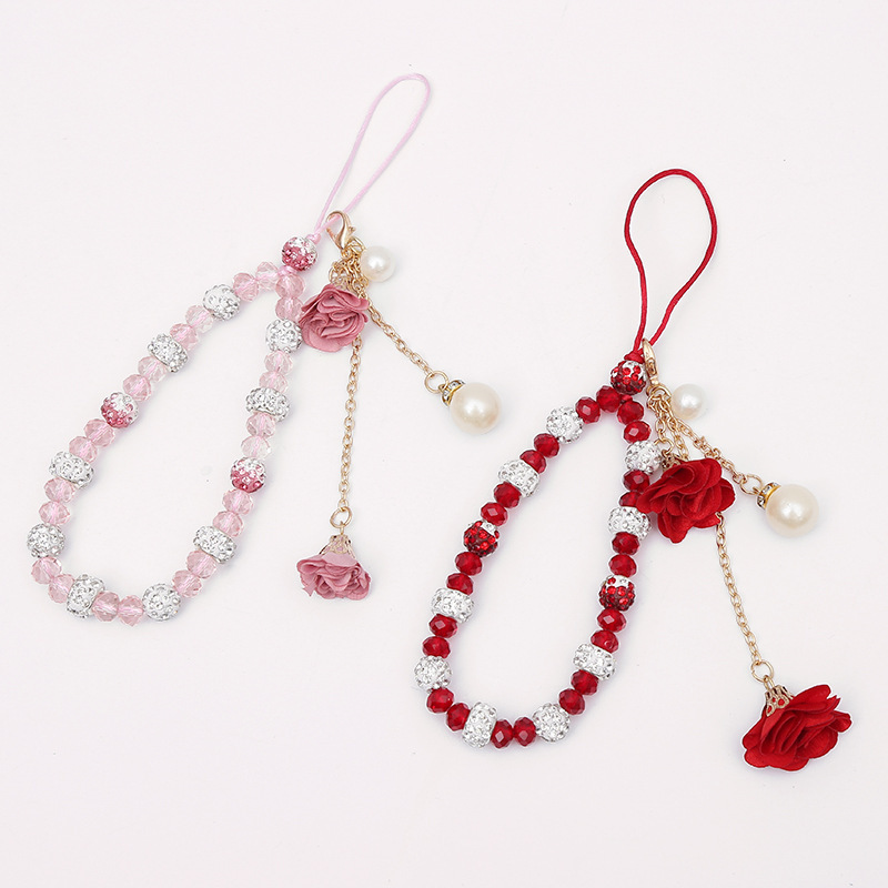 

Short Mobile Lanyard Creative Plaster Bracelet Wrist String Crystal Halter Phone Case Pendant Flower Pendant for Women