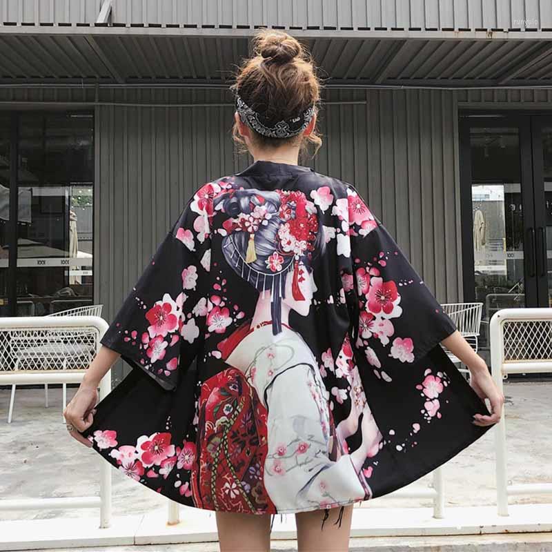 

Women' Blouses Korean Kawaii Kimono Cardigan Retro Printed Beach Cover Up Cosplay Shirt Top Female Harajuku Streetwear Vintage Women Blouse, White shirt