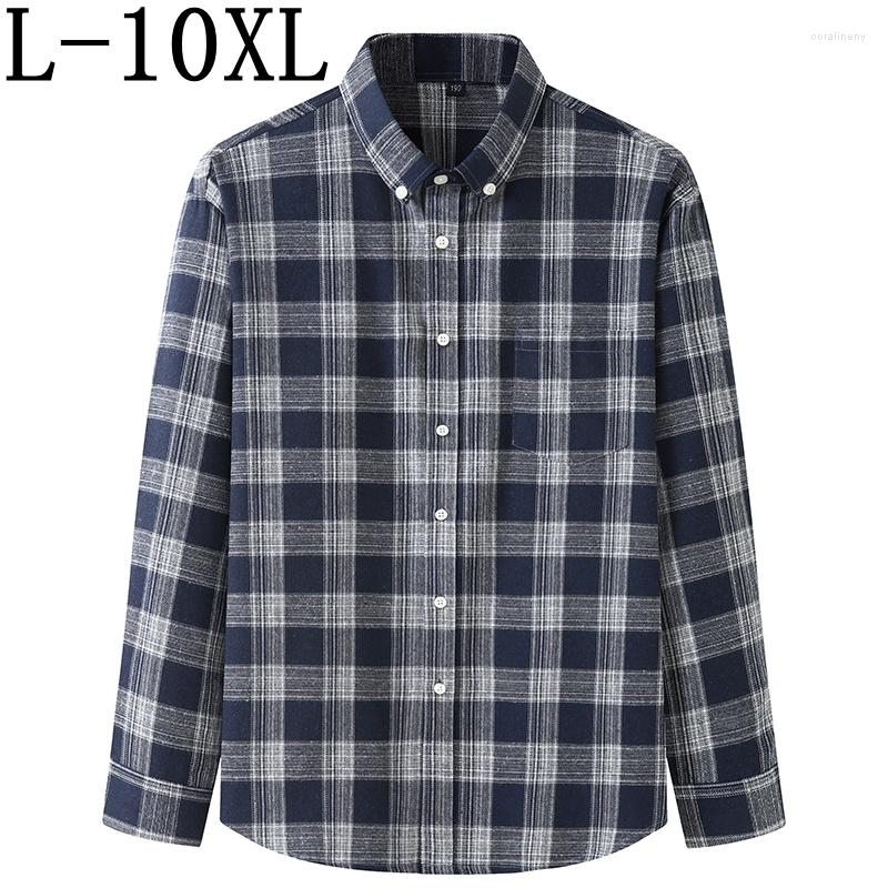

Men's Casual Shirts 8XL 7XL 10XL Plaid Shirt Men 2023 Autumn High Quality Loose Oversized Mens Long Sleeve Chemise Homme, Black