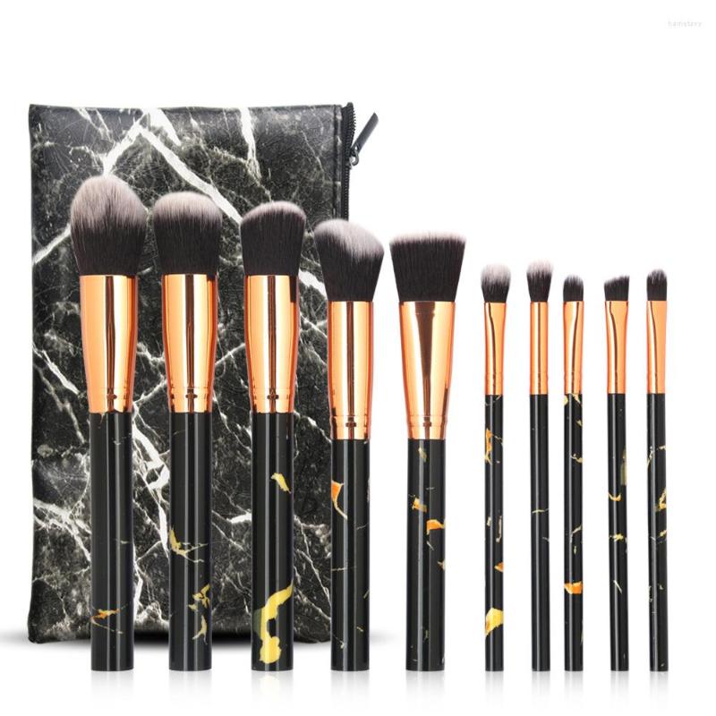 

Makeup Brushes 10pcs Set With Bag Professional Marbling Handle Soft Powder Foundation Eyeshadow Lip Make Up Brush Beauty Tools