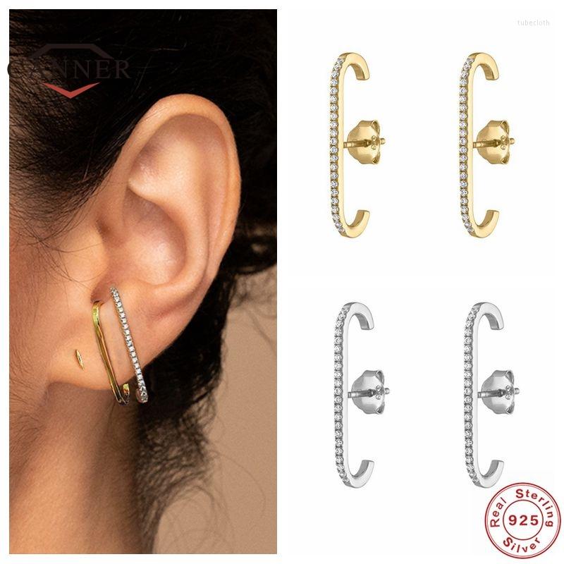 

Stud Earrings European And American 925 Sterling Silver Single Row Crystal Zircon For Gold Color Fashion Jewelry